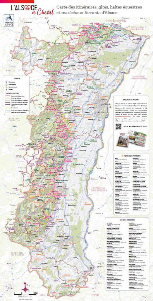 Carte des itinéraires et gites équestres d'Alsace